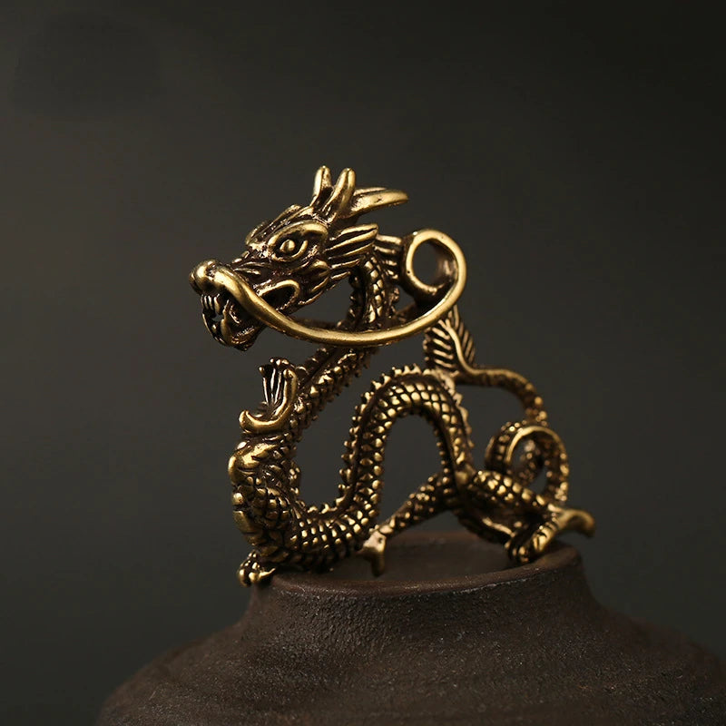 Pure Copper Majestic Lion King Miniatures Figurines Desk Decorations Vintage Brass Mini Dragon Animal Statue Home Decor Ornament